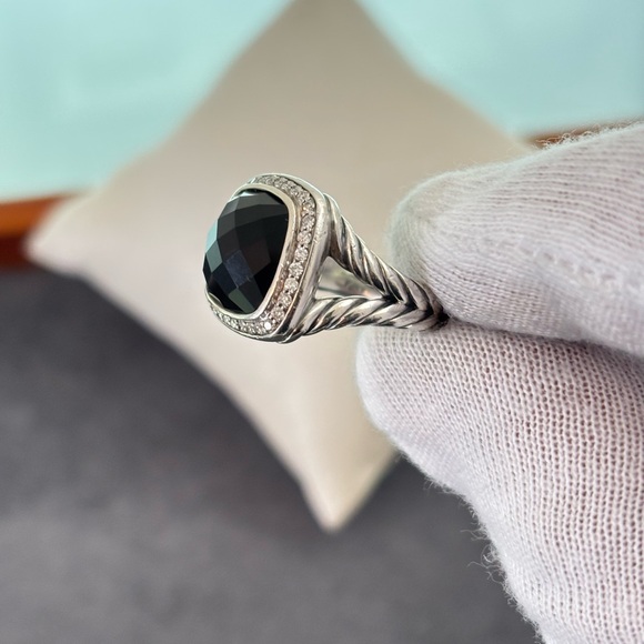 David Yurman 11mm Albion Ring with Black Onyx & Diamonds 5 - Picture 8 of 12